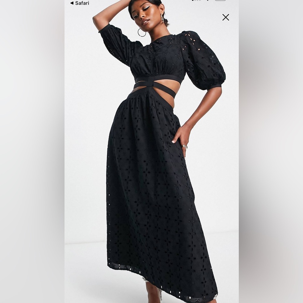 ASOS DESIGN premium lace insert cutout midi broderie dress in black